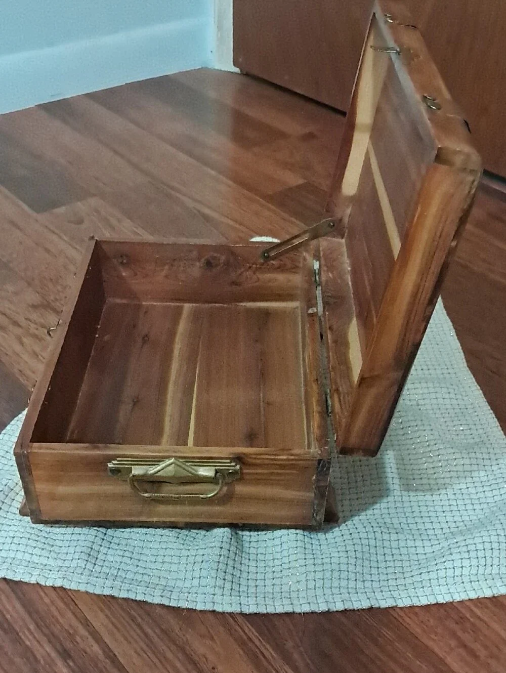 Wooden Cedar Treasure Chest Jewelry Box with Brass Accents - Refurbished